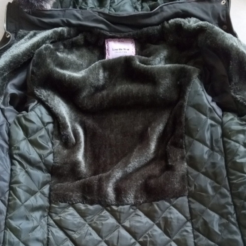 Women's Dark Green Parka Coat with Fur Trim - Picture 7 of 11